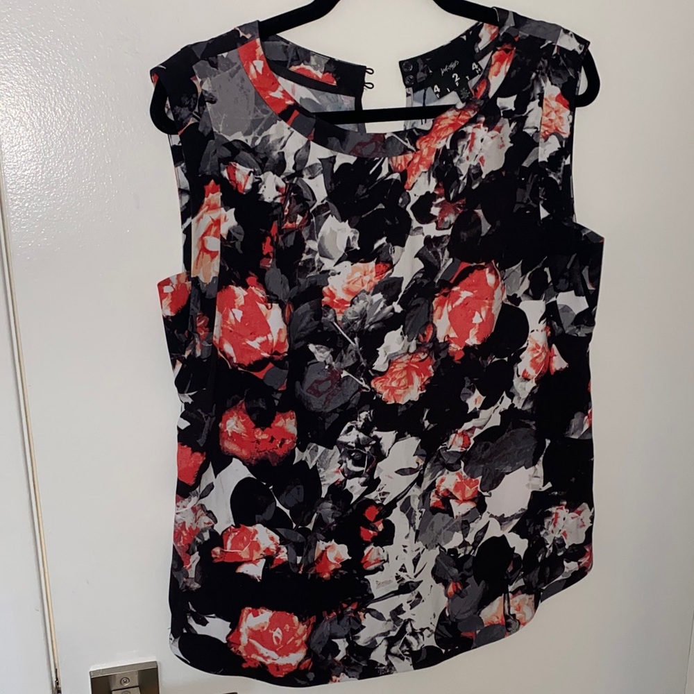 Lord & Taylor Black and Red Floral Blouse
